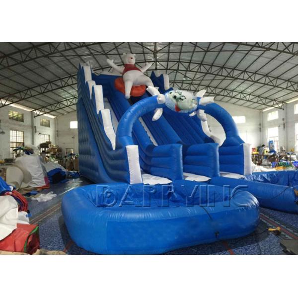 Quality Blue Lazy Bear Commercial Inflatable Slide With Pool , Giant Inflatable Water Slide for sale
