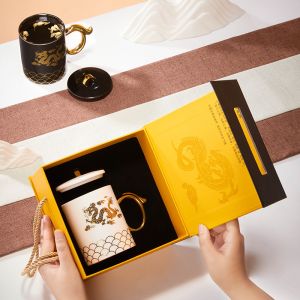 Custom Ceramic Mug Gold Handle Mug With Dragon Pattern