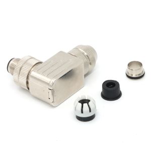 M12 Angled Circular Connector 4 Pin Male Full Metal Field-assembled Contact