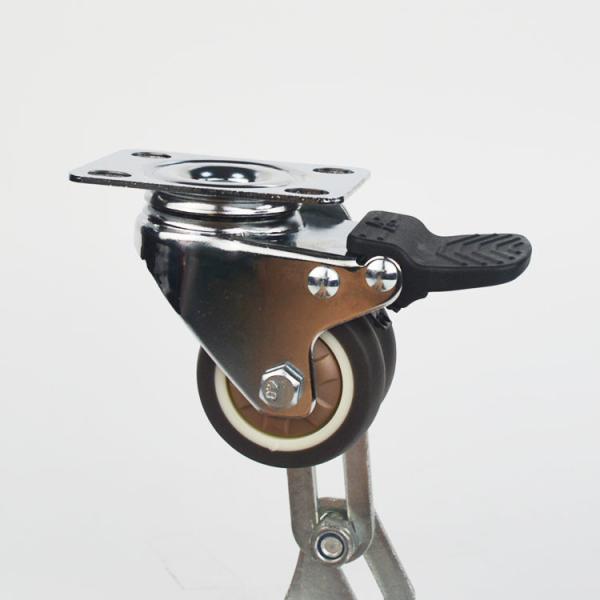 Quality 2 Inch TPR Double Wheel Castors With Brakes Soft Wheel Brown Rubber Furniture Castors for sale