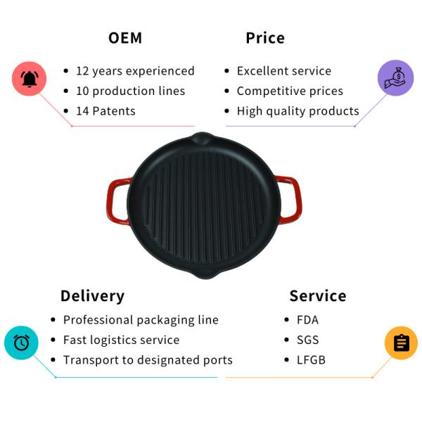 Customized Stove Top Grill Pan Enamel Coating With Two Handles