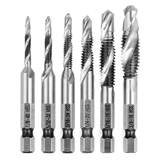Quality Combination Drill and Tap Bit Set - Deburr Countersink Drill Bit, HSS 4241 with 1/4” Hex Shank, 1/8”- 3/8”, 6pcs for sale