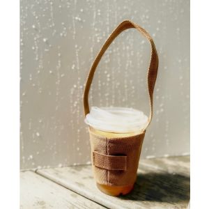 8*6cm Foldable Canvas Coffee Cup Holder With Straw Pockets