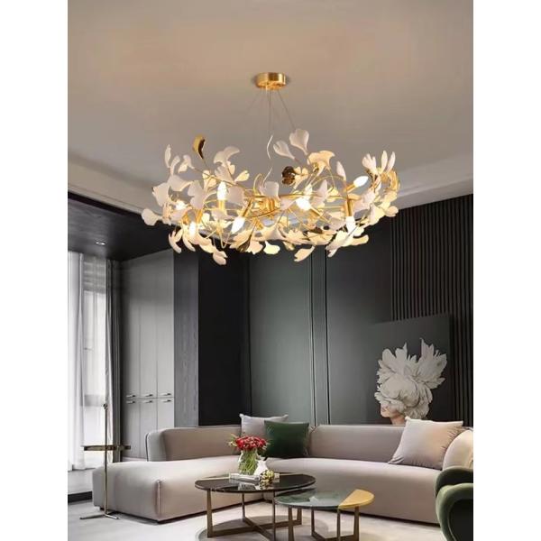 Restaurant Projects Large Custom Made Lamp White Ceramic Flower Pendant Light Leaf Chandelier