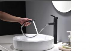 China Frosted Black White Pull Out Hot And Cold Water Tap For Wash Basin on sale