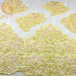 Romantic Custom Made Embroidered Mesh Lace Fabric Polyester 140cm Width