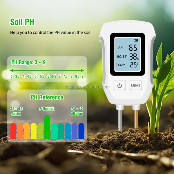 LCD Display Backlight 3 In 1 Garden Flowers Sensor Plants Acidity Humidity Detector PH Meter Soil Moisture Tester