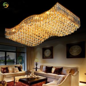 JYLIGHTING Luxury Modern Atmosphere Crystal Gold Rectangular Hall Living Room