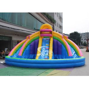 Backyard Rainbow Commercial Inflatable Water Slides with Pool , Double Lane