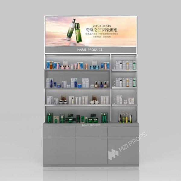 GDR02-BG01 Skincare Display Cabinet with LED Strip Lights and White Glass for