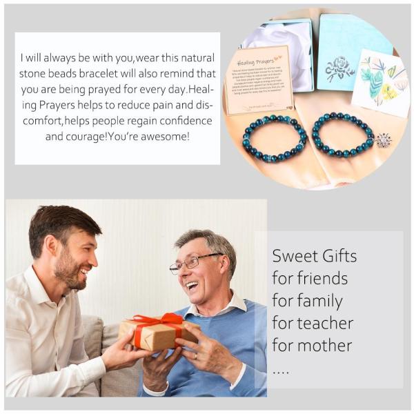 Handmade Elastic Round Turquoise Blue Tiger'S Eye Stone Beaded Stretch Bracelet