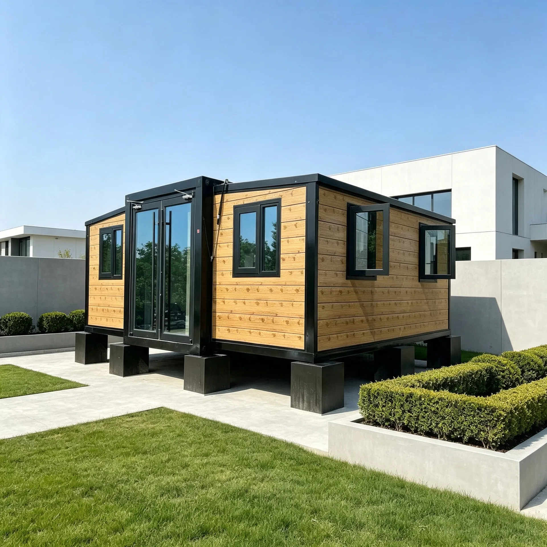 Expandable container house modular design customizable layout energy solution for temporary and permanent accommodation needs