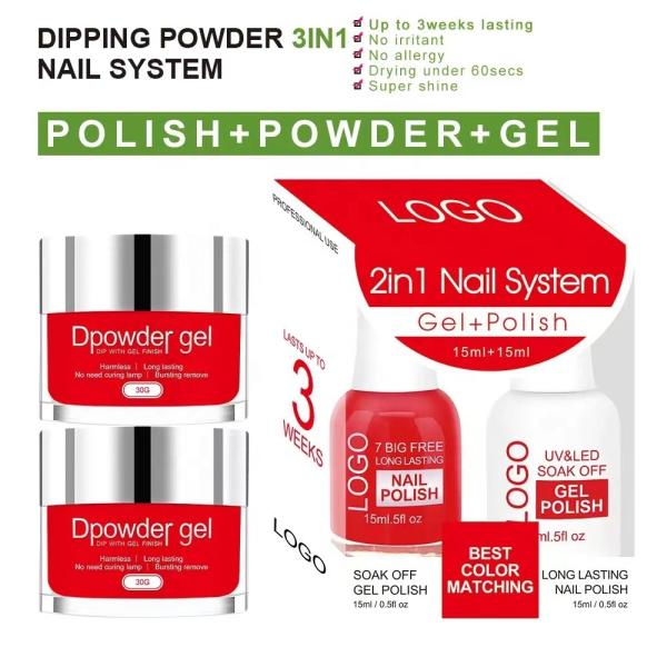 High Quality Wholesale Colored 3 in 1 Gel Nail Polish and Dipping Powder Dipping Powder Nail System