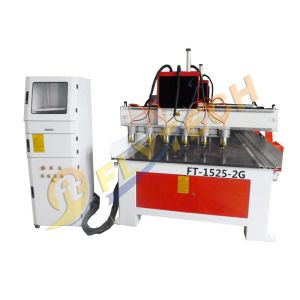 China Latest Double Gantry 1525 woodworking CNC Router Machine with servo motors with 6 heads on sale