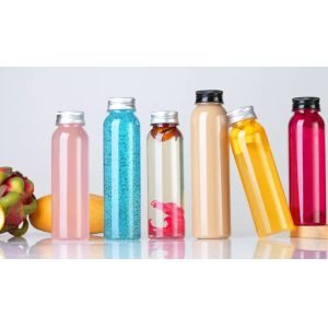 300Ml Transparent Plastic PET Bottles Juice Beverage Packaging With Screw Cap