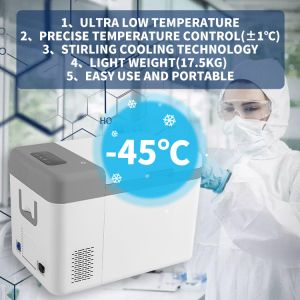 25L Portable ULT Stirling Freezer for Laboratory -45C Temperature 17.5KG Load