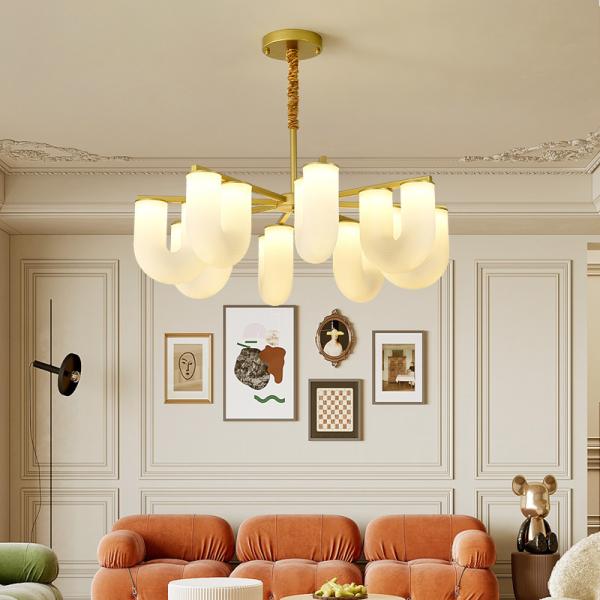 Quality JYLINGHTING Modern Luxury LED Lamp Creative U-Shaped Glass Chandelier Remote Control Adjustable Height For Indoor Ceiling Room Modern Pendant Light for sale