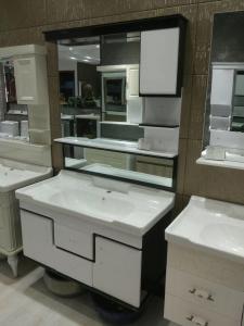 Wholesale High Grade Black And White PVC Bathroom Cabinet Mirrored Bathroom Vanity With Sink from china suppliers