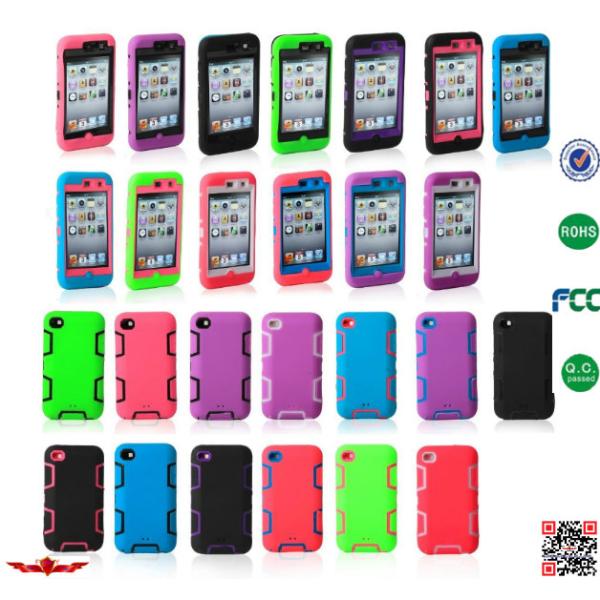 Hot Selling 100% Quality Guaranteed 3 in 1 Hybrid Silicone+PC Cover Cases For Ipod Touch 4