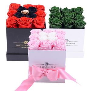 Wholesale Wholesale Business Preserved eternal roses Square Boxes 9pcs Roses Inside Black Boxes Flower from china suppliers