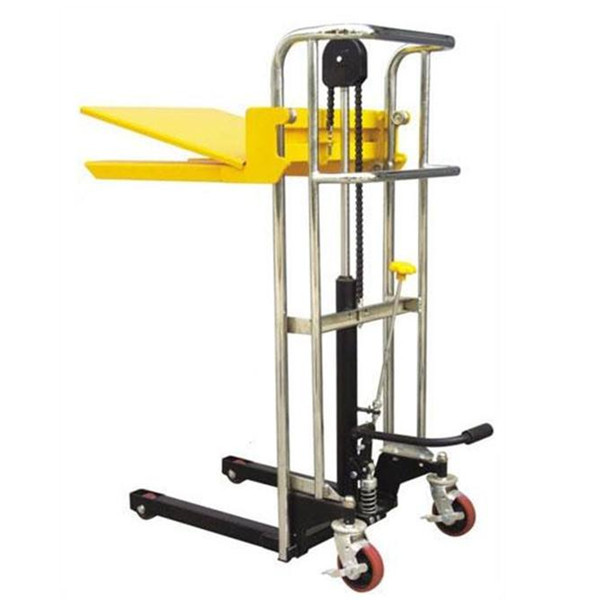 Quality Mini Manual Forklift Stacker With Platform 1.5 Meter Light Vehicle Structure for sale