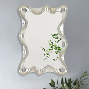 Wave Shape Wall Mounted Makeup Mirror Magnifying Silver Bathroom