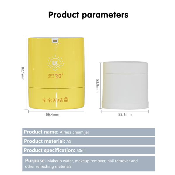Replaceable Airless Pump Jar Sunscreen PP 50g Innovation Refillable Packaging