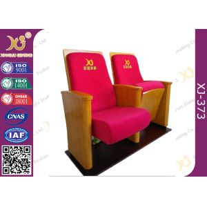 High back red Auditorium Seats with wooden side board company logo