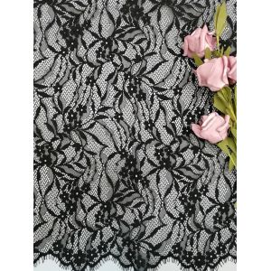 China Black French Chantilly Lace Fabric Light Eyelash Lace Fabric With Scallop on sale