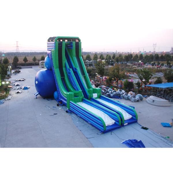 Green And Blue Dry and Wet Slides , Inflatable Drop Kick Slide With Double Lanes