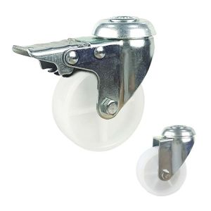 75x21mm Rotating Swivel Threaded Stem White PP Light Duty Casters Total Brake