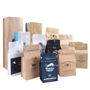 Flat bottom Kraft paper zipper Plastic Doypack for food packing
