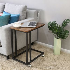 Rolling Side Table, Side Table on Wheels, C-shaped Rolling Side Table, ULNT50X