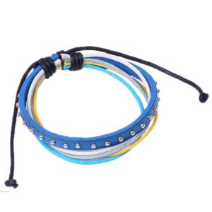 Metal studs leather bracelets with multi strings cords, free size leather
