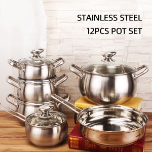 Custom Pots And Pans Pots Set Kitchen 12pcs Cooking Pots 3 Layer Bottom Ollas