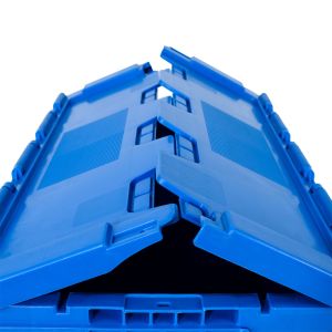 Customized Logo Plastic Stackable Moving Crate with Attached Lid