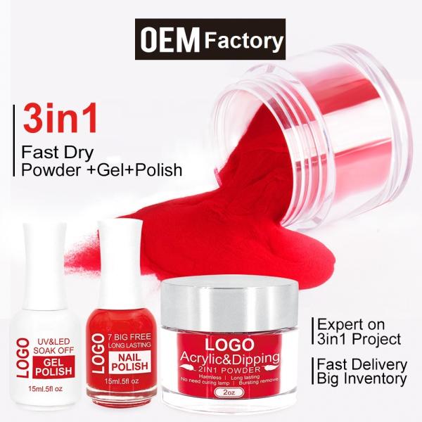 High Quality Wholesale Colored 3 in 1 Gel Nail Polish and Dipping Powder Dipping Powder Nail System