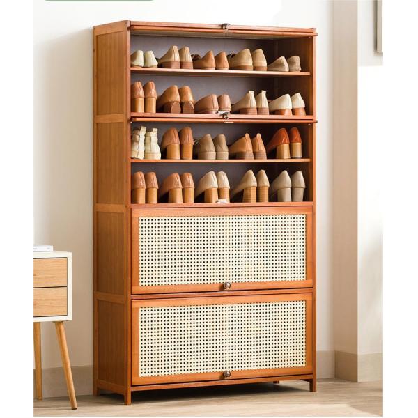 Customized Slim Bamboo Wooden Shoe Cubby Storage Cabinet