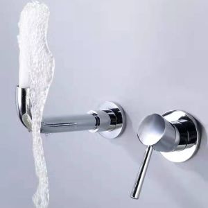 Brass Modern Wall Mounted Single Handle Basin Mixer Lever Handle