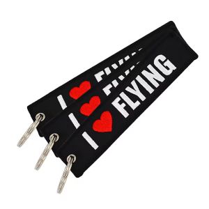 Black Twill Embroidery Keychain Crew Embroidered Luggage Tag Fabric Keychain