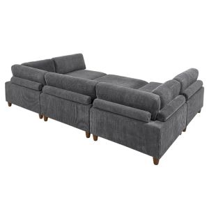 Sectional Modular Sofa, Dark Gray Corduroy Fabric
