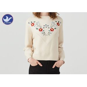 Flower Embroidery Soft And Warm Womens Knit Pullover Sweter Crew Neck
