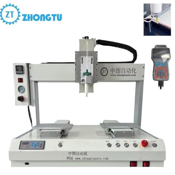 China 110-240v Voltage Double Platform Automatic Glue Dispensing Machine with R Rotary Axis and LCD Display on sale China 110-240v Voltage Double Platform Automatic Glue Dispensing Machine with R Rotary Axis and LCD Display on sale