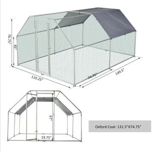 Galvanized Metal Chicken Coop Cage with Cover Walk In Chicken Cage Pen Run 10' W