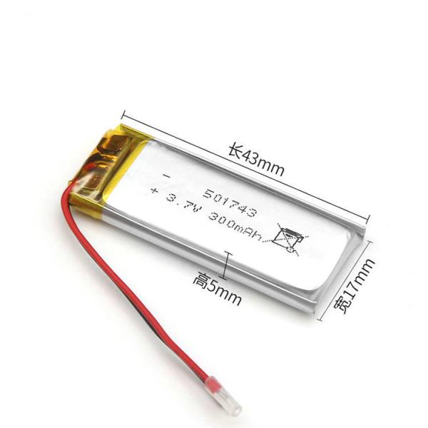 300mAh 3.7V Li Poly Rechargeable Battery Pack , KC Lipo Battery Pack 501743