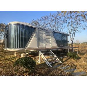 China 10 Tons Luxury Mobile Capsule House With Kitchen With Balcony on sale