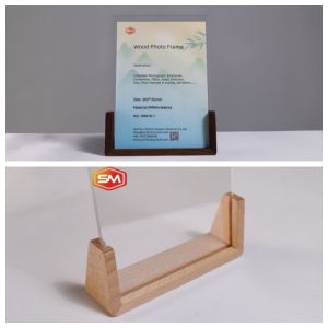 Clear Perspex Plastic Photo Frames Acrylic Photo Frame with Wooden Wood Base