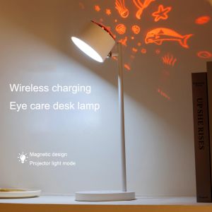 White Wireless Charging Lamp Indoor Night Table Lamps Smart With HD projection