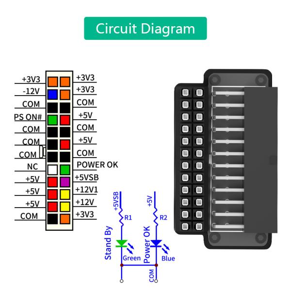 ATX 24Pin Female To 24pin Male 90 Degree Power Adapter With Power OK And Stand By LED And ABS Plastic Top Cover