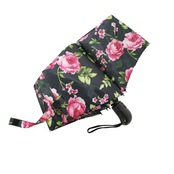 3 Folding Automatic Open Close Umbrella , Flower Design Wind Resistant Rain Umbrella